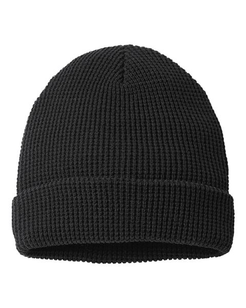 Waffle Cuffed Beanie (Black, One print (front - included))